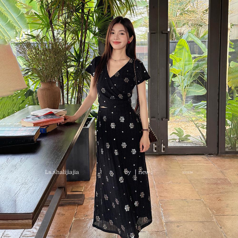 LS Shuzhi 2025 Verão Feminino Conjunto Elegante de Duas Peças 22323#