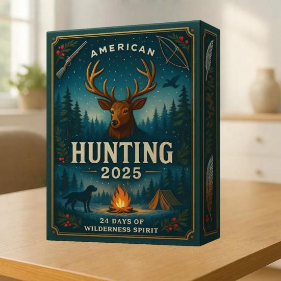 American Hunting Advent Calendar 2025 24 Days Christmas Countdown with 2D Hunting-Themed Surprises And Mini Survival Charms for Hunters Outdoorsmen