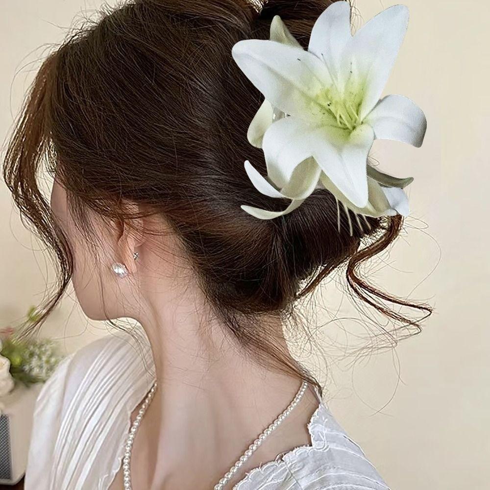 

Цветочная заколка для волос большая милая заколка для хвостика девочка White Lily