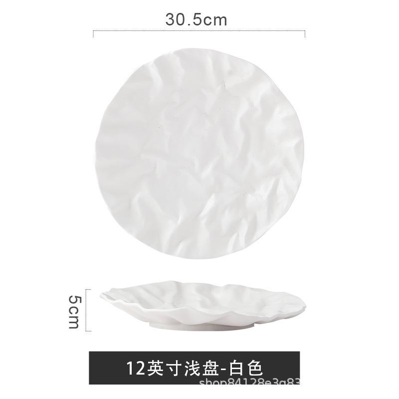Japanese-style Cloth Western-style Dish Folding Shallow Steak Plate Restaurant High-grade Plate Ceramic Tableware.