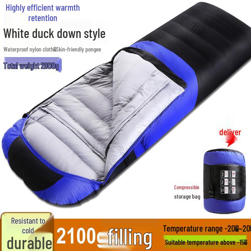 White Duck Down Zero Degree Sleeping Bag for Winter, Outdoor, and Indoor Use