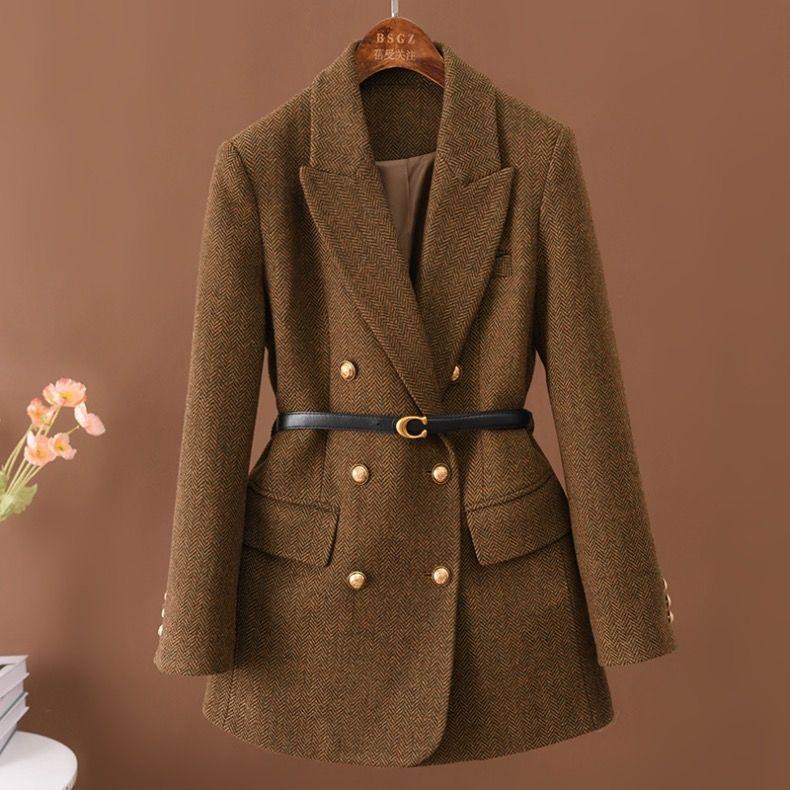 2025 Women's Double-Breasted Woolen Blazer: Mid-Length Autumn Winter Fashion Coat
