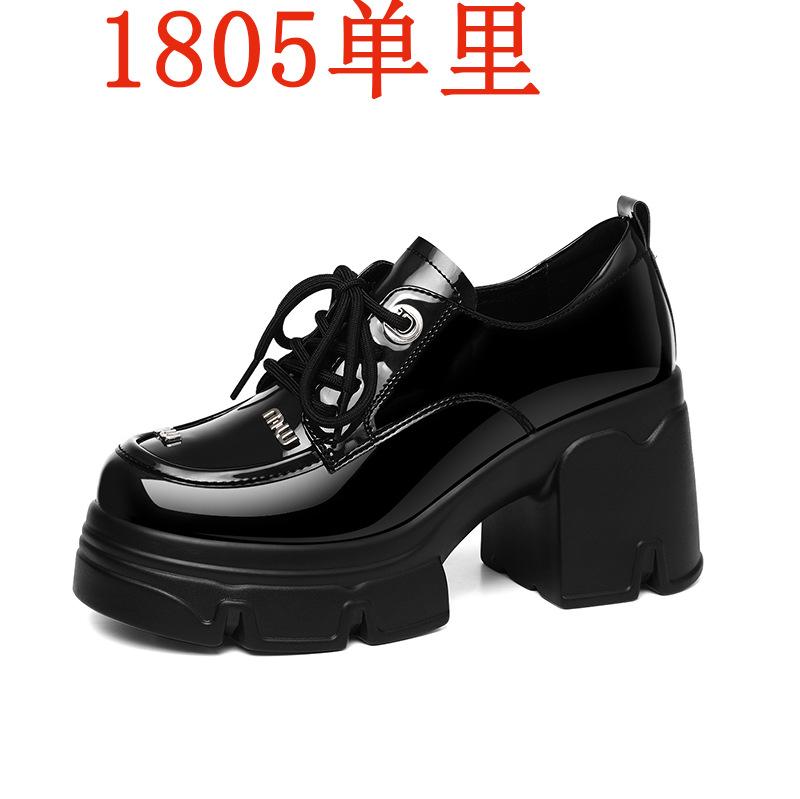 

Black loafers British versatile small leather shoes women s new spring and autumn platform single shoes soft leather thick heel women s shoes 34