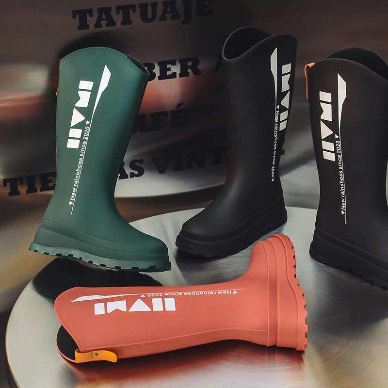 Low-heeled fashion long rain boots women's non-slip high-tube water shoes kitchen pvc women's rain shoes high-top women's soft rubber shoes