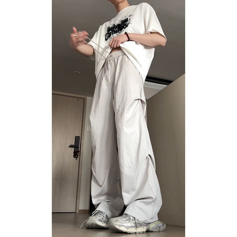 American Ruched Cargo Pants Men's Autumn Stylish Pants Niche Style Drape Wide Leg Handsome Quick-Drying Paratrooper Pants