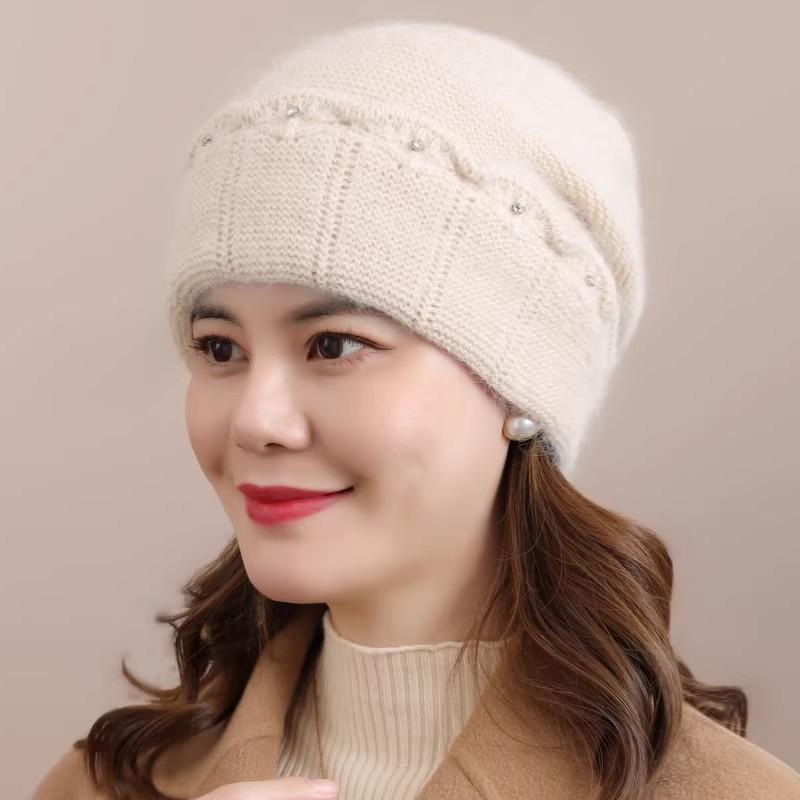 

Middle aged hat female winter velvet warm mother old lady autumn and winter knitted wool hat rabbit hair beret M（56-58cm）