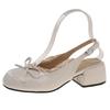 Niche design bow with lace thick heel cool slippers women's summer new one-word sandals