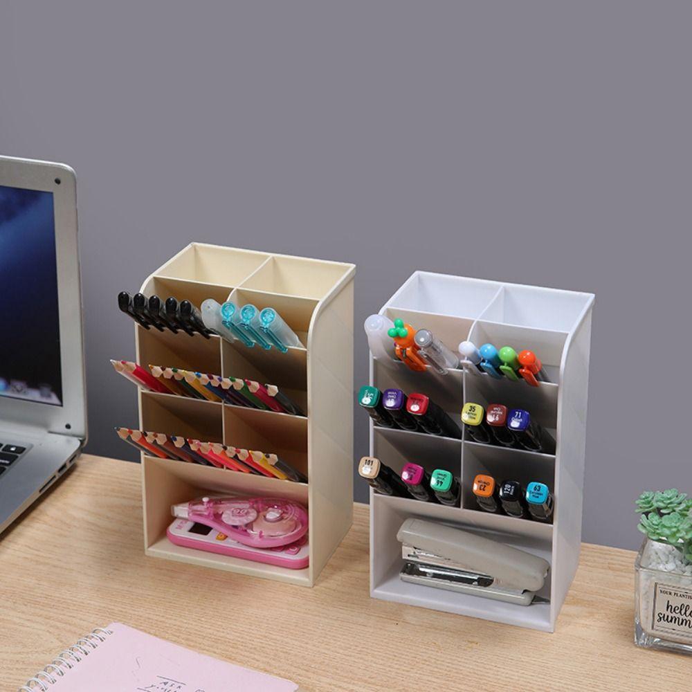 Solid Color Oblique Pen Holder Oblique Insertion Stationery Organizer Desktop Storage Box School