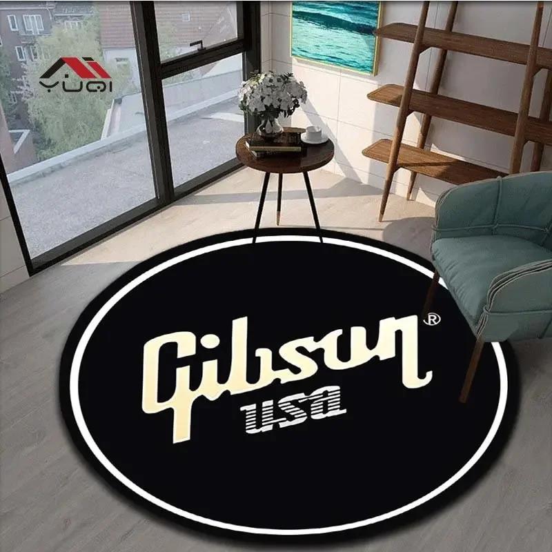 Guitar Music Round Area Rug – Soft Non-Slip Floor Mat for Living Room or Bedroom – Musical Pattern Carpet, 5 Sizes Available