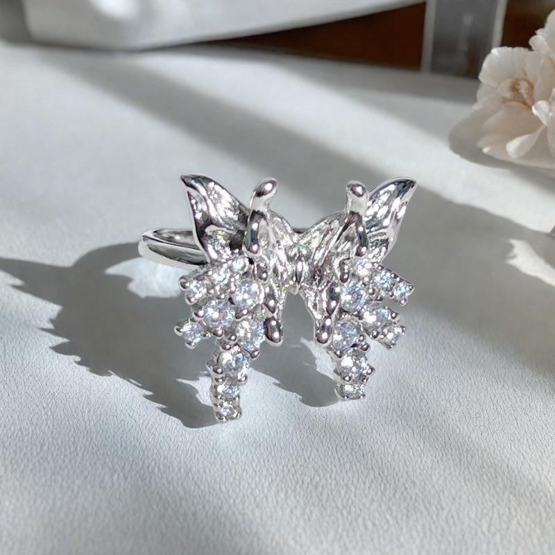 Full Diamond Zircon Bow Open Ring Niche Design Retro Temperament High-End Ring