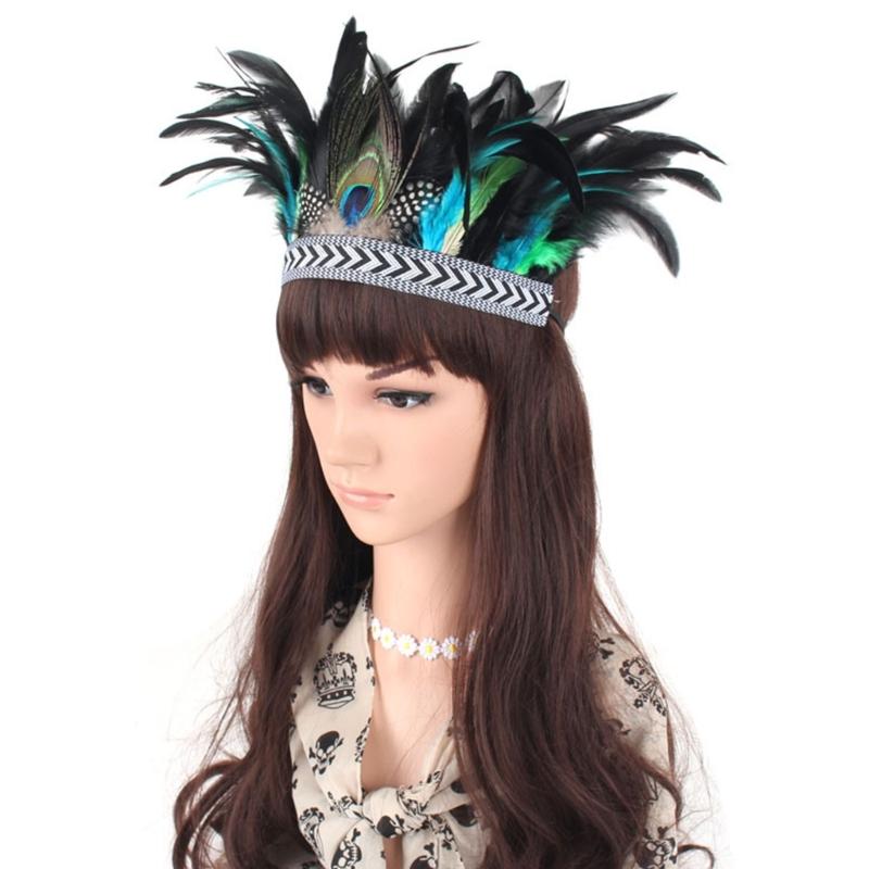 Ethnic Style Headband with Rhinestone&Feather Decors Unique Hair Hoop Women Bride Wedding Party Taking Photo Headband