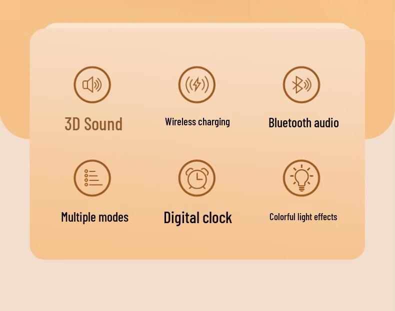 L-35 Bluetooth Speaker with Wireless Charger, Night Light, Clock, and Phone Stand