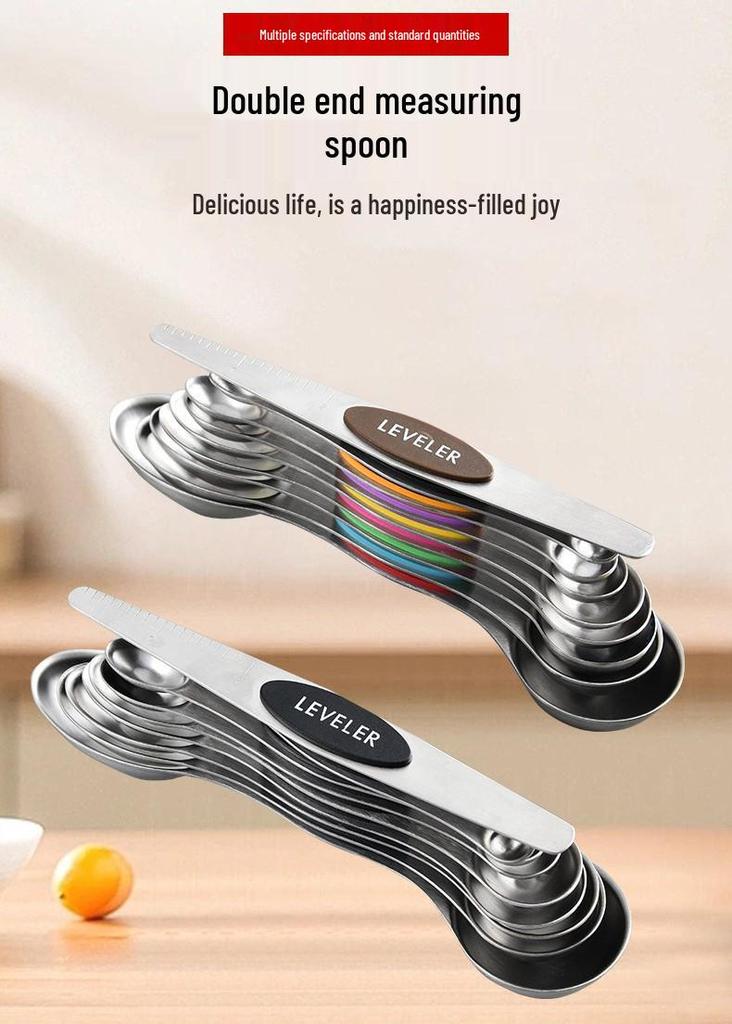 Stainless Steel Magnetic Measuring Spoons: 9-Piece Double-Ended Set for Baking & Seasoning in Home Kitchen