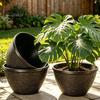 Heavy Duty Plant Container Resin Flower Planters, Vintage Pot with Drainage Hole & Saucer, Lightweight Weather Resistant Basin for Indoor Outdoor,
