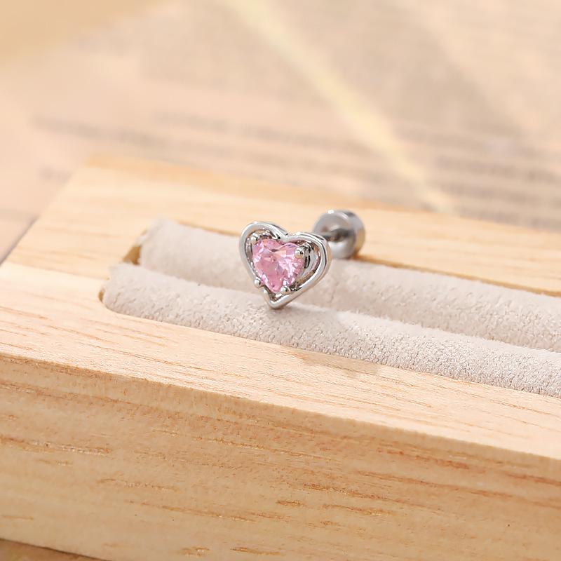 Pink Sweet Butterfly Zirconia Titanium Steel Ear Cartilage Studs for Women - Versatile, High-End Double Spiral Screw Design.