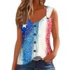 Women's Fashion Casual Loose Sleeveless Buttoned V-Neck Independence Day Printed T-Shirt Top
