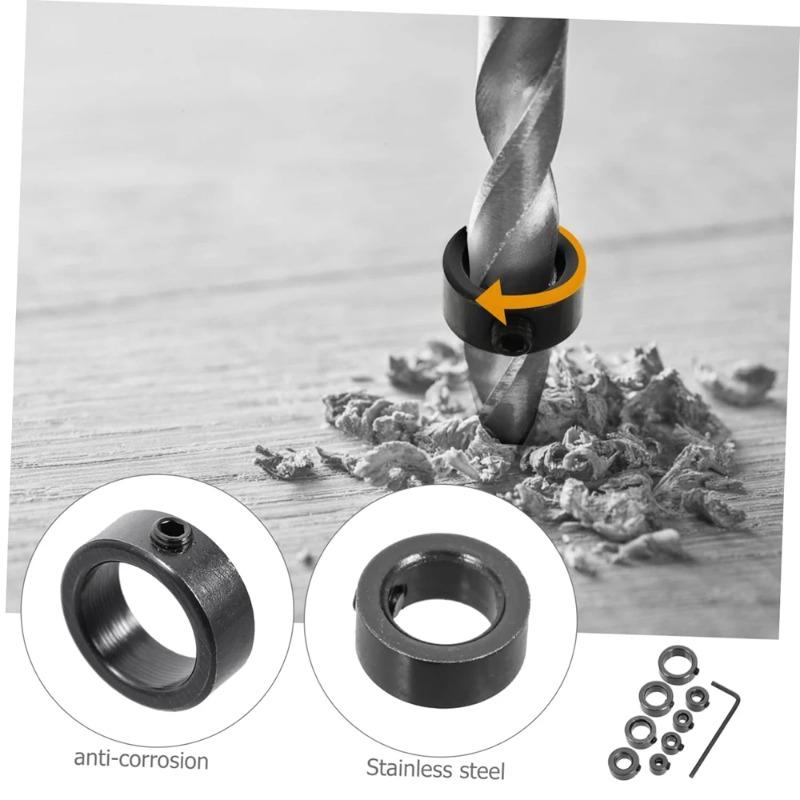 9PCS Depth Stop Drill Bit Collar Set Positioner Ring and Hex Wrench Tighten The Stopper Set Screws Woodworking Tool