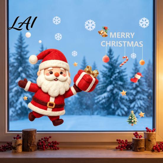 Removable Static Window Stickers Christmas Santa Claus Glass Sticker PVC Decal Waterproof Winter Seasonal Decorations Wall Art Decor for Doors