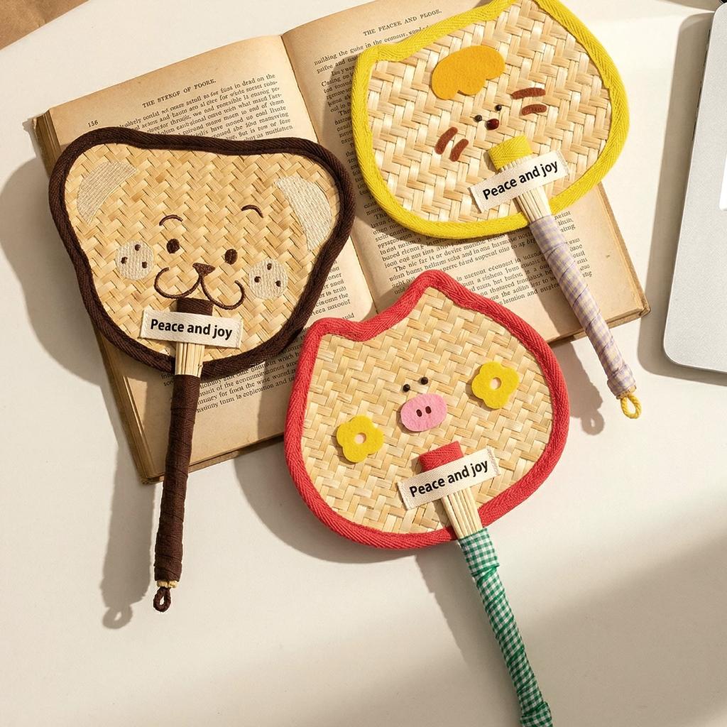 Cute Cartoon Handmade Woven Fan 2026 New Creative Handheld Fan for Girls Photo Props Baby Cooling Fan