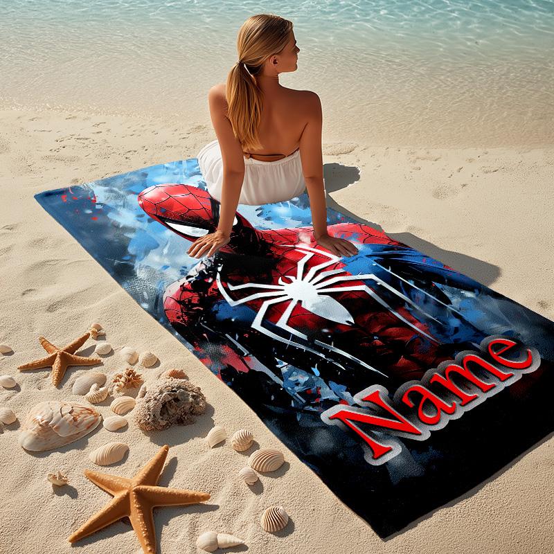 Custom Name S-Spide M-Man Artwork Stylish Digital Printing Beach Towel Quick‑Drying Absorbent Blanket for Beach Pool Gym Travel