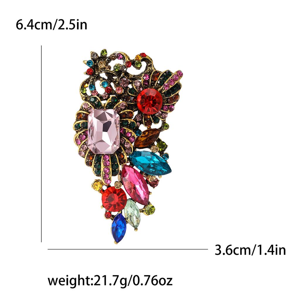 High-End Retro Brooch, Ancient Gold Colored Diamond Alloy Brooch, Diamond-Encrusted Brooch Pin Buckle Accessories