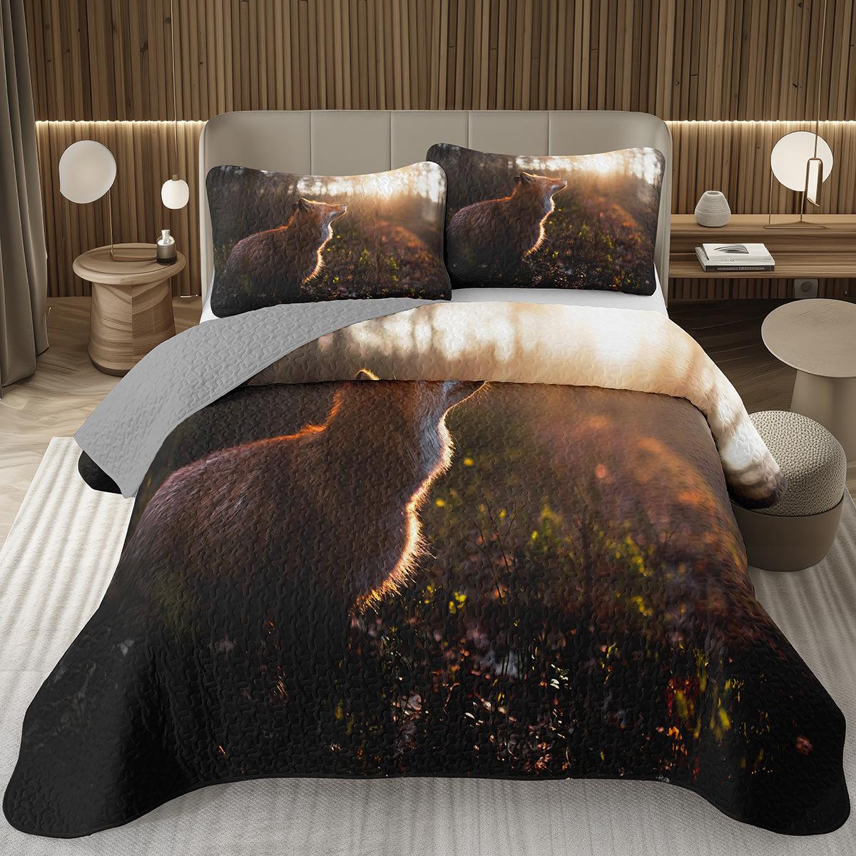 

3D Fox Bedspread Set Woodland Animal Quilt Set for Kids Boys Girls Lovely Fox Wildlife Bedding Set Twin Full Queen King Size EU Single 135x200cm