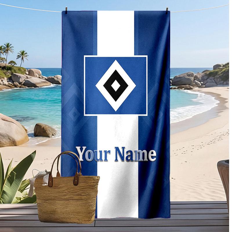 Hamburger SV Personalized Printed Beach Towel Soccer Logo Support Custom Name Text Absorbent Towel For Sport Travel Special Gift