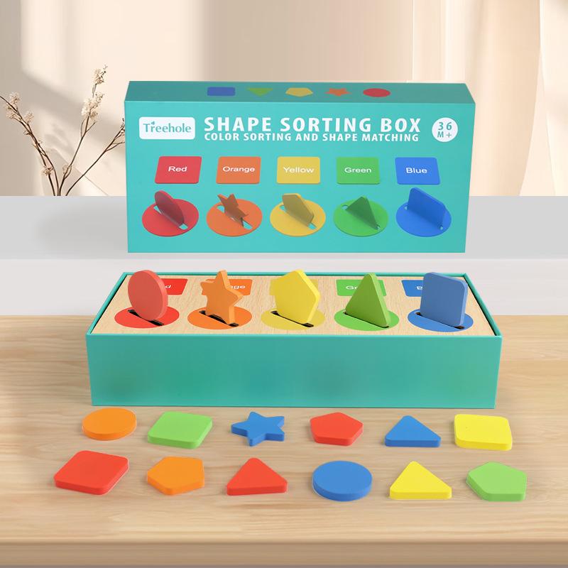 Non-Toxic Children'S Wooden Color Shape Classification Box Geometric Cognition Training Teaching Aid Table Game Educational Toys For Kids
