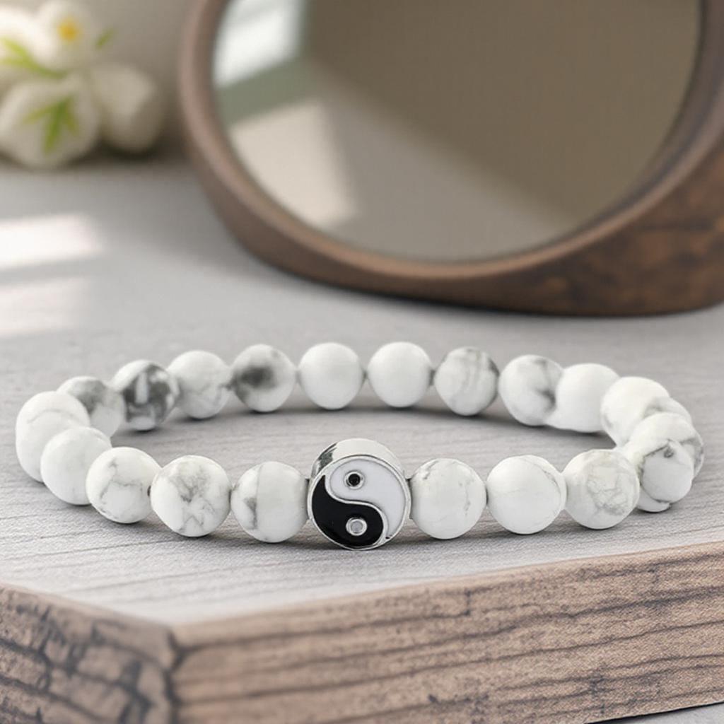 Xiaomi New Distance Classic Natural Stone White Black Yin Yang Beaded Bracelet for Men Women Best Friend Gift