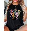Women Seahorse Floral Print T-Shirt Round Neck Short Sleeve All-Season Casual Holiday Machine-Washable Fashion Fun Top