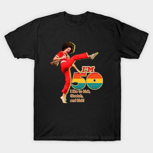 

Men Black Print T-shirt Sally Omalley - I M 50 I Like To Kick, Streth, And Kick! No-Cut Transfer Paper Print Cotton Tshirt L