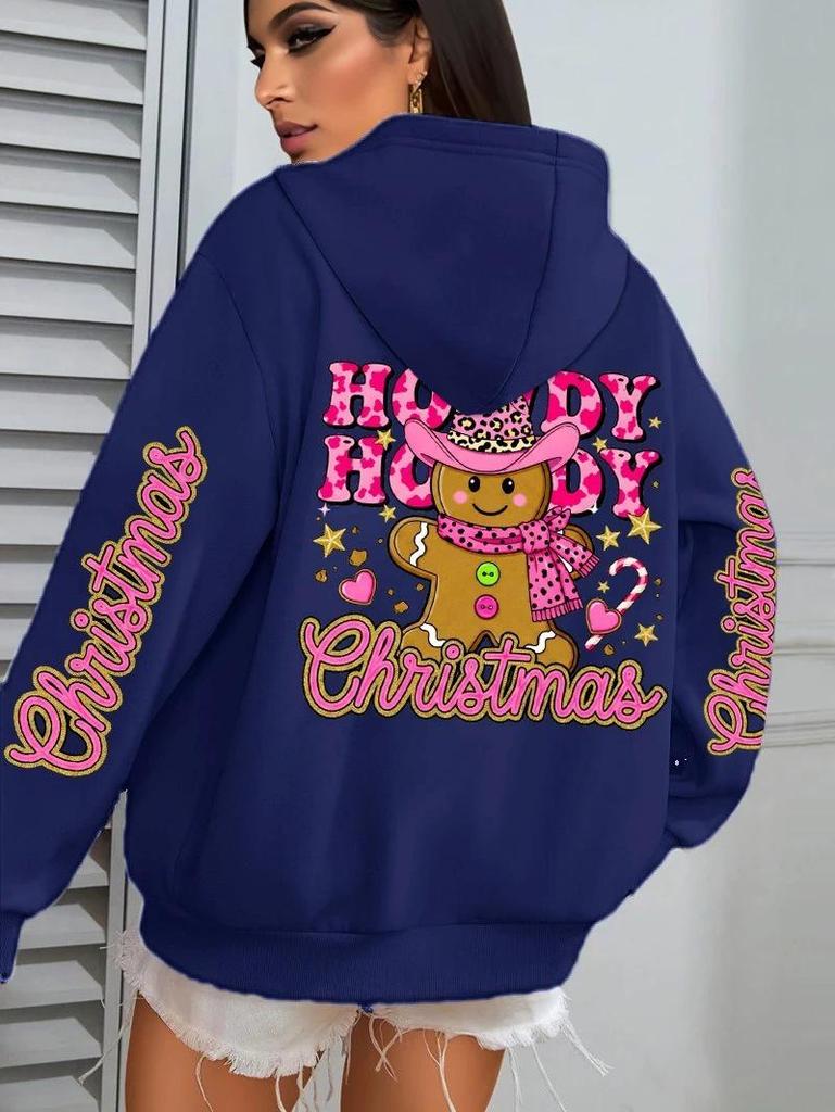 Women's Merry Christmas Pattern Pocket Pullover Hoodie - Casual Wear for Autumn/Winter