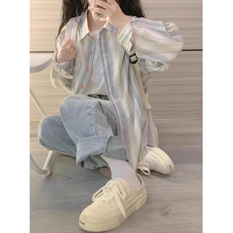 2023 Women's French-Style Striped Shirt Jacket: Long-Sleeved, Lightweight, Early Autumn/Summer Top