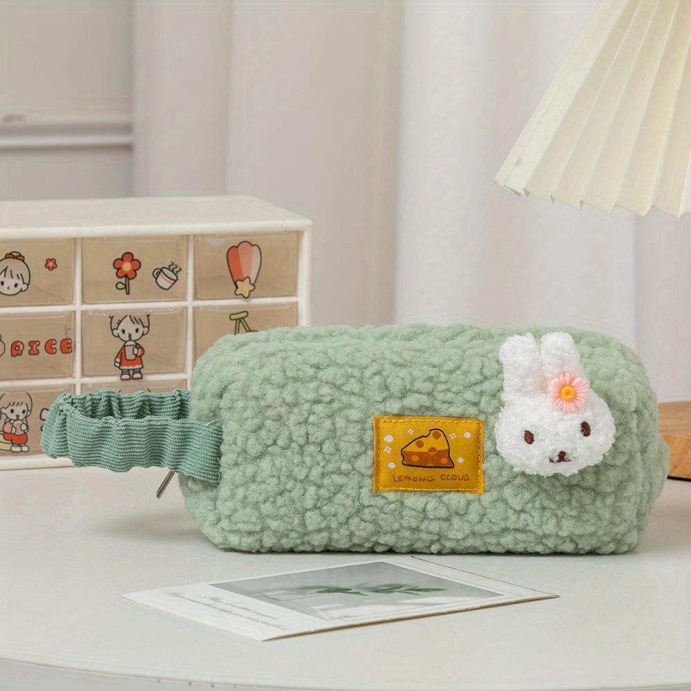 Quilted Pencil Pouch Plush Pencil Case Fluffy Pen Bag Gadget Pouch Box Makeup Cosmetic Bag