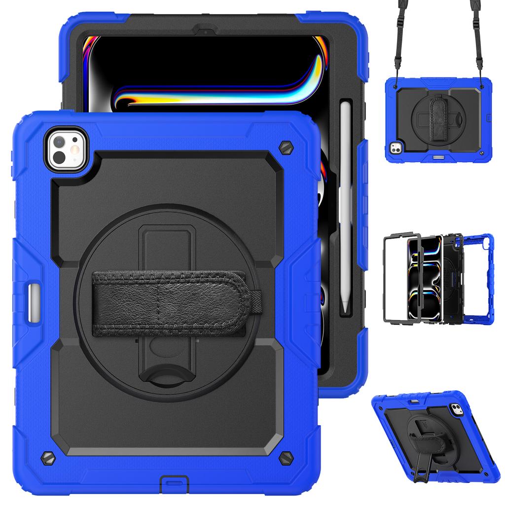 For iPad Pro 13 (2024) Kickstand Case PC+Silicone Tablet Cover with Screen Film/Shoulder Strap