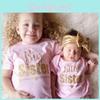 Cute Big Little Sister Matching Outfit, Gold Letter Short Sleeve T-shirt Long Pants Set