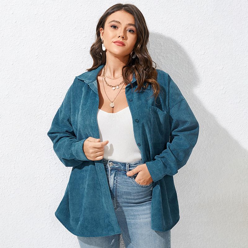 

Женская вельветовая однотонная рубашка на пуговицах больших размеров, блузка