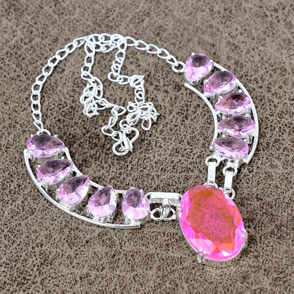 Pink Rubillite, Kunzite Gemstone 925 Sterling Silver Jewelry Necklace 18" KKG-439