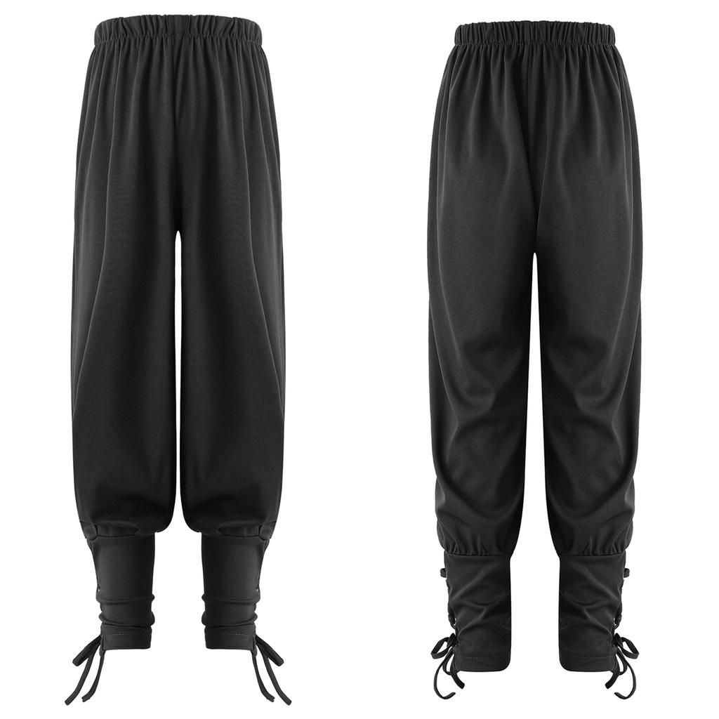 Pantaloni da Pirata per Ragazzi Medievali con Fascia alla Caviglia Costume Rinascimentale Vichingo Pantaloni Halloween Gotico Outfit a Strisce