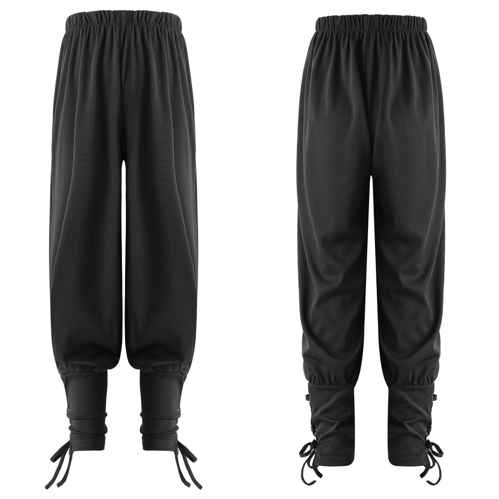 

Хлопчачі піратські штани Середньовічні з манжетами на щиколотках Ренесансний костюм вікінга Штани Хелловін Готичний смугастий наряд 10-12 Years чорний