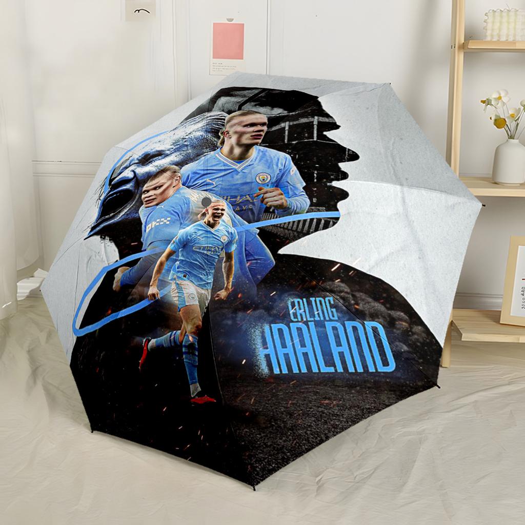 Manchester City Player Portable Automatic Umbrella Retractable Design with 8-Rib Durability Durable Plastic & Iron All-Season Umbrella for Travel
