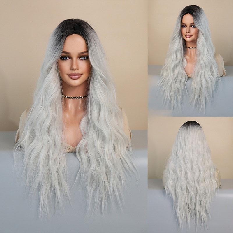 Blonde Ombre Synthetic Wig for Women Long Water Wave Cosplay Lolita Wig Middle Part Natural Hair Heat Resistant