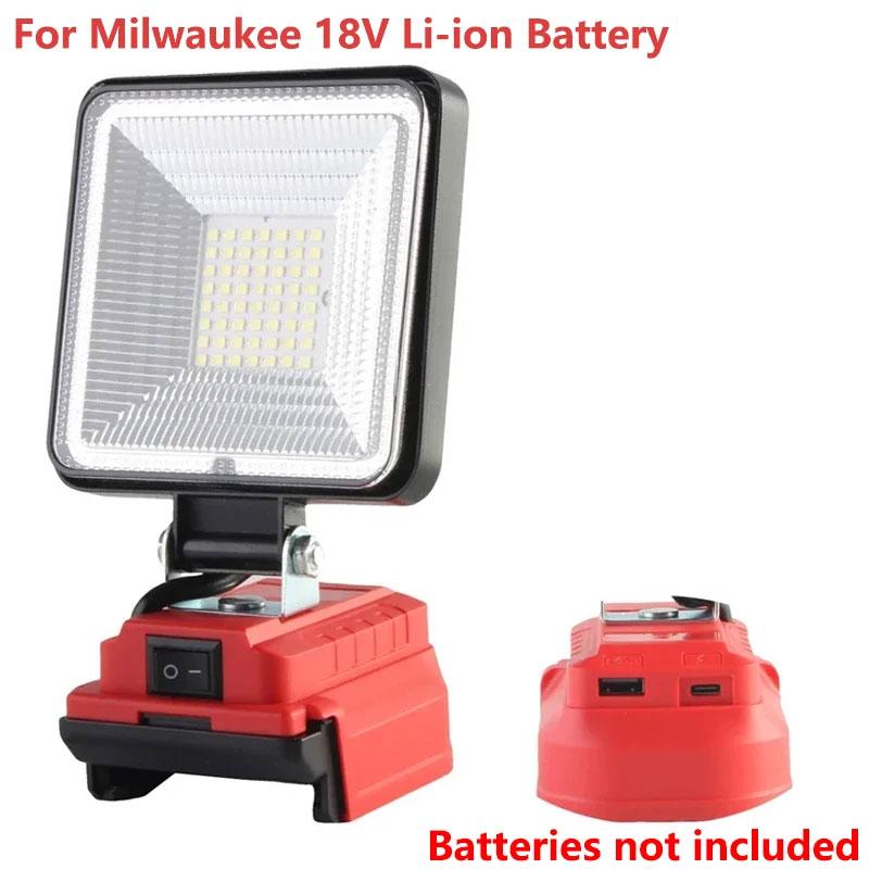 Outdoor LED Flashlight With USB Type-C Charging Port For Dewalt For Milwaukee 18V Li-ion Battery Indoor Outdoor Lighting Tool
