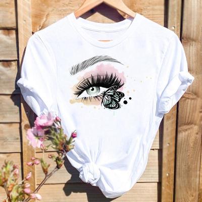 Women Print T-shirts Watercolor Eye Lashes Eyelashes Trend Graphic Tops Fashion Short Sleeve Summer Shirt Female Tees
