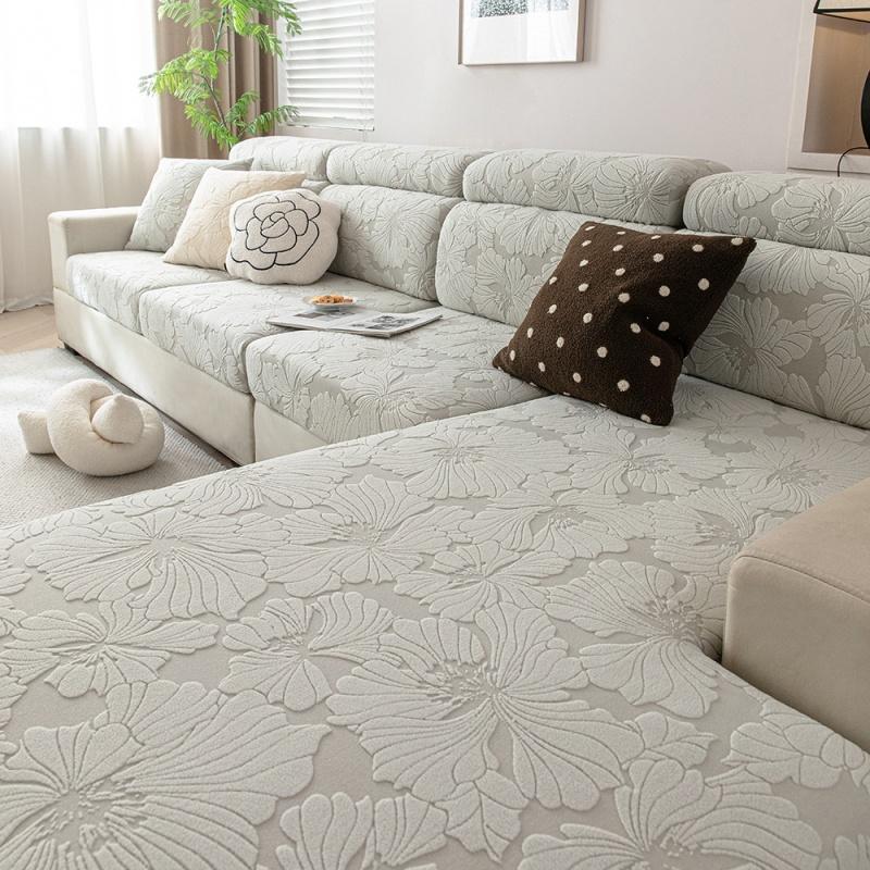 Flowers Jacquard Fleece Sofa Cushion Cover Stretchable Anti-Slip Couch Slipcovers Dustproof Sofa Toppers Furniture Protector