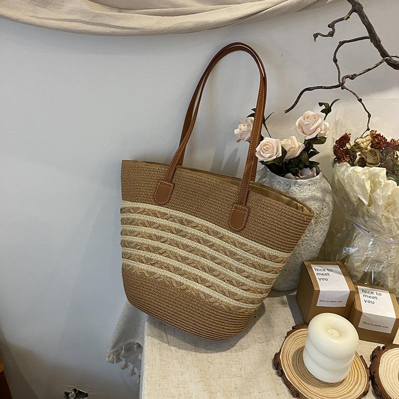 New beach seaside outdoor vacation large capacity shoulder bag woven bag wide shoulder strap