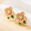 Japanese Oil-Drop Rhinestone 3D Camellia Studs - Women's Elegant Gardenia Earrings