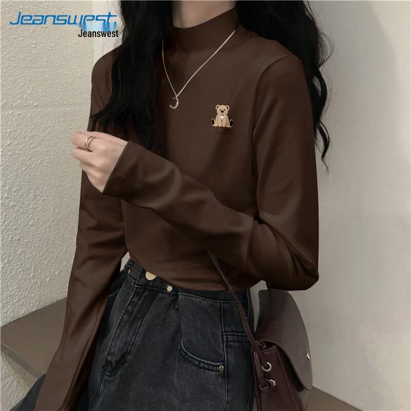 Jeanswest Women's Semi-High Neck Fleece-Lined Long Sleeve T-Shirt