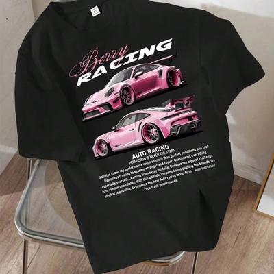 Summer Hot Style Simple Style Fashion Trend Women the Same Style Car Sports Car Motorcycle Print High-end Short-sleeved