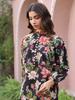 Black Floral Print Mandarin Collar Cotton Top